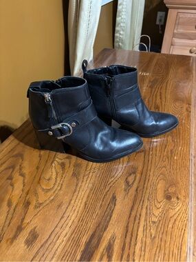 Marc Fisher Black Leather Ankle Booties with Buckle